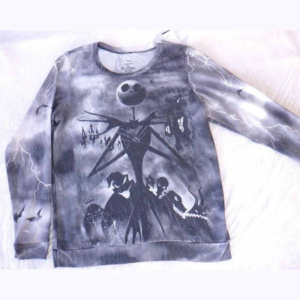 Night Before Christmas womens Skellington gray long sleeve shirt